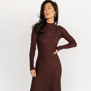 Baltic Born Jamelia Pleated Sweater Dress | Brown + Gold Size XL